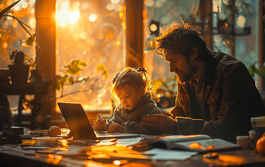 Parent teaching child at home